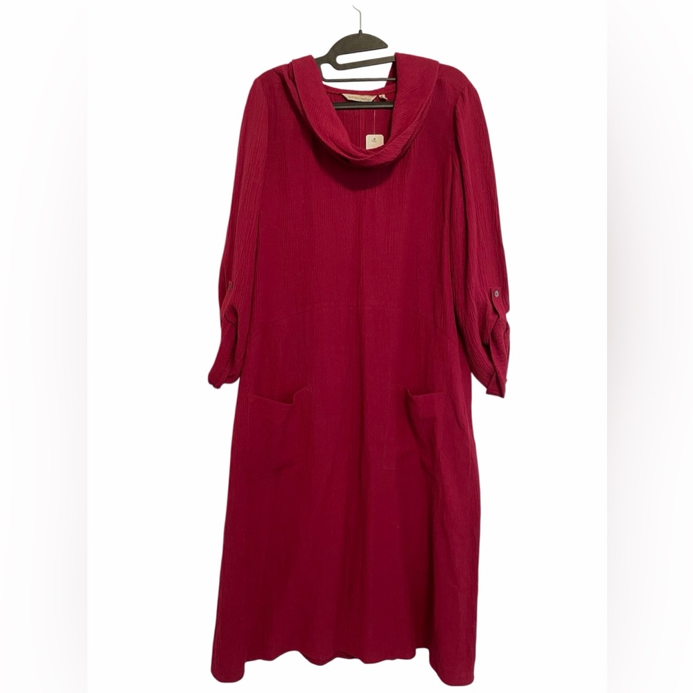 NWT Soft Surroundings Everly Gauze Dress in Berry - 3/4 Sleeves w/ Cowl Neckline